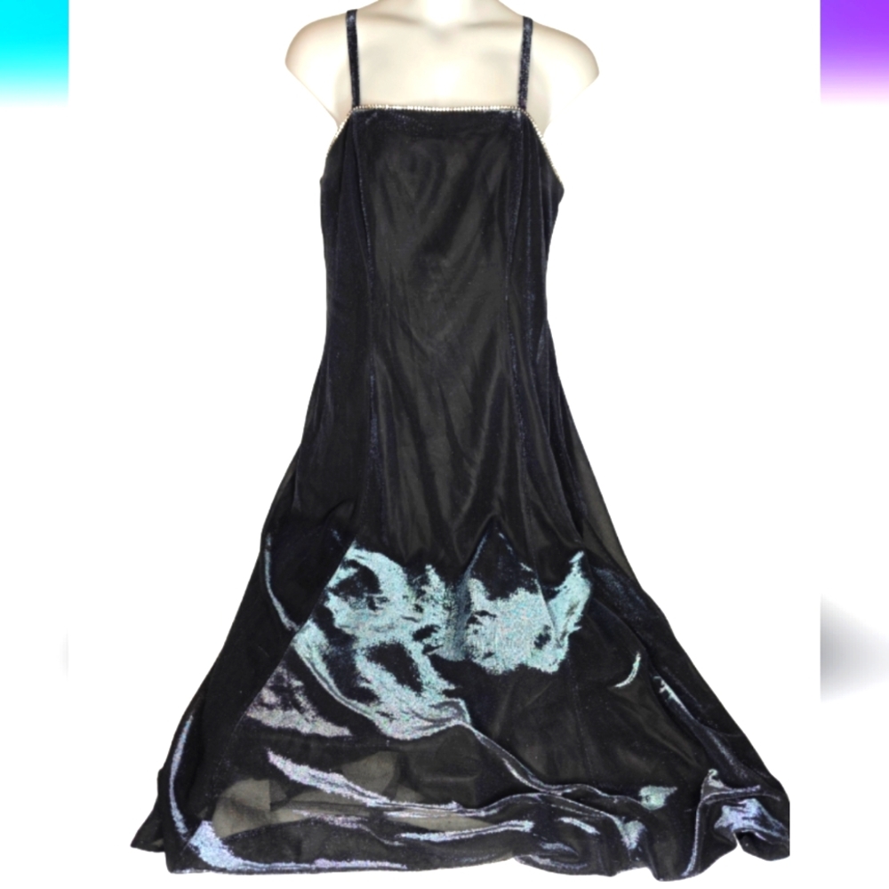 Vintage Jump Apparel Blue Gown Size 18 Rhinestones Iridescent BIN AQ